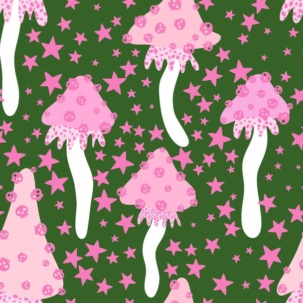 Karikatura podzimní sklizeň bezešvé halloweenské houby s lebek vzor pro balení papíru a tkanin a prádlo a děti tisk a slavnostní balení a doplňky. Vysoce kvalitní ilustrace - Fotografie, Obrázek