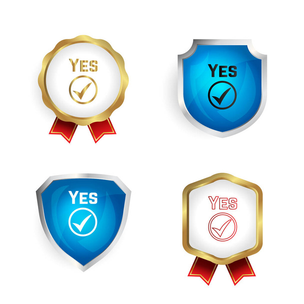 Abstract Ja Checkmark Badge and Label Collection - Vector, afbeelding