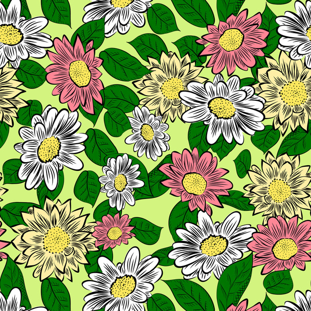 yellow hand drawn flowers - Vector, afbeelding