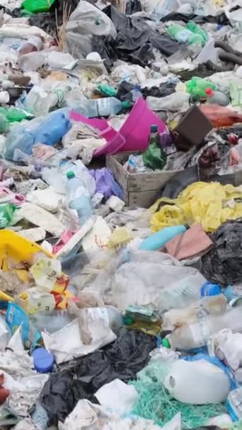 A poluição ambiental é um problema ambiental. Derramou lixo na costa do oceano, vazia usado garrafas de plástico sujo, Oceano Índico, Bali. Vídeo vertical - Filmagem, Vídeo