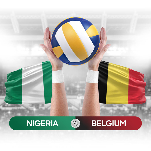 Nigeria vs Bélgica Selecciones nacionales voleibol partido de voleibol concepto de competencia. - Foto, Imagen