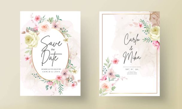 Gyönyörű virágkoszorú esküvői meghívó kártya - Vektor, kép
