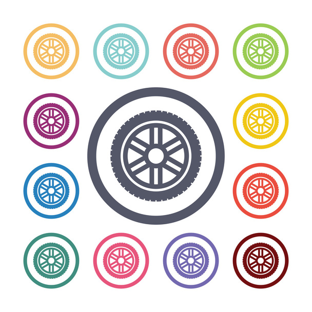 car wheel flat icons set - Vector, Image