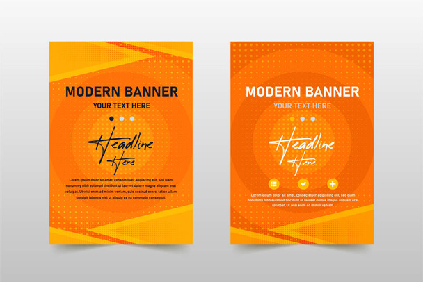 Modern Flat Dotted Orange Banner Template With Circles - Vector, Image