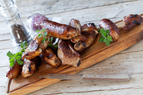 Roasted Ribs And Sausages - Photo, Image
