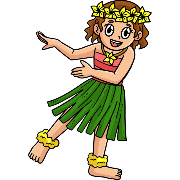 Este clipart de dibujos animados muestra una ilustración de Girl in a Hula Outfit. - Vector, imagen