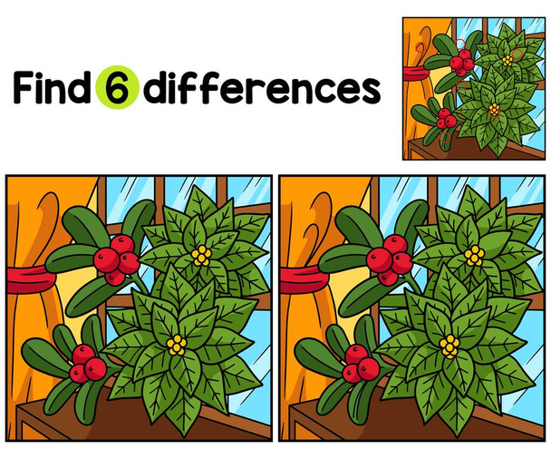 Encuentra o detecta las diferencias en esta página de actividades para niños de Poinsettia de Navidad. Un divertido y educativo juego de puzzle a juego para los niños. - Vector, Imagen