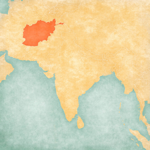 Afganistan na mapie Azji Południowej w miękkim grunge i stylu vintage, jak stary papier z malarstwem akwarelowym. - Zdjęcie, obraz