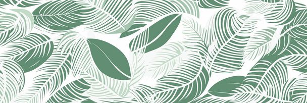 Luxe vert et nature fond blanc vecteur. Motif floral, Arts de la ligne des plantes vertes, Illustration vectorielle. - Vecteur, image