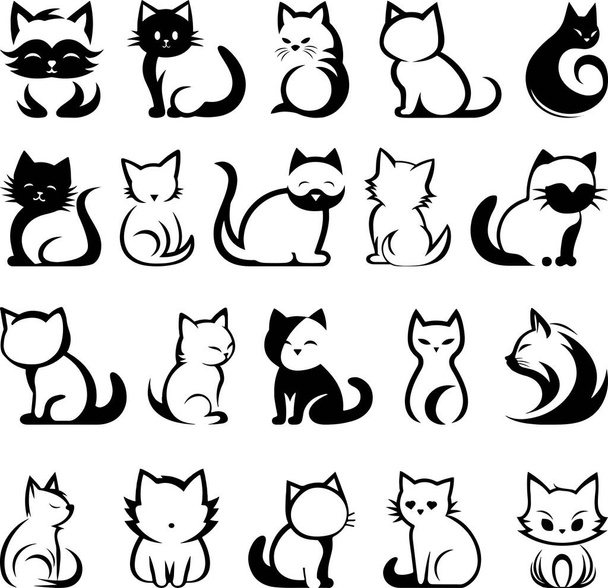 Abstract, black and white cat face icon/sticker. Isolated on white