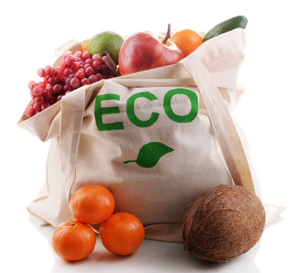 Bag with organic products isolated on white - Valokuva, kuva