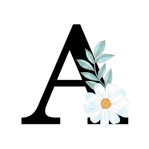 アルファベット アッパー ケース番号 ロゴ,招待状,ファッションファブリック,ウェディング カードのために隔離された孤立した要素花  - 写真・画像