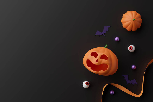 Lächelnde Kürbis 3D Illustration für festliche Produktpräsentation. Herbstfest. Jack-O-Lantern Halloween Party Konzept - Foto, Bild