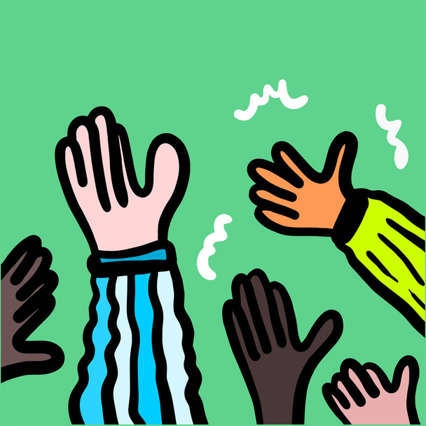 Menselijke handen klappen geïsoleerde multinationale verschillende huidskleur palmen. waardering, begroeting en applaus. - Vector, afbeelding