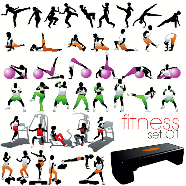 40 Fitness silhouettes set - Vector, Image