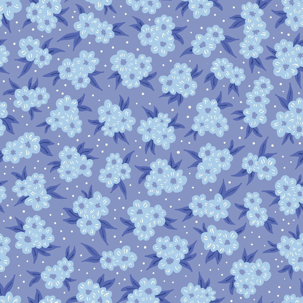 Naadloze vector patroon van blauwe ditsy bloemen op lila, textiel, plakboek, achtergronden, achtergrond drop. Vectorillustratie - Vector, afbeelding