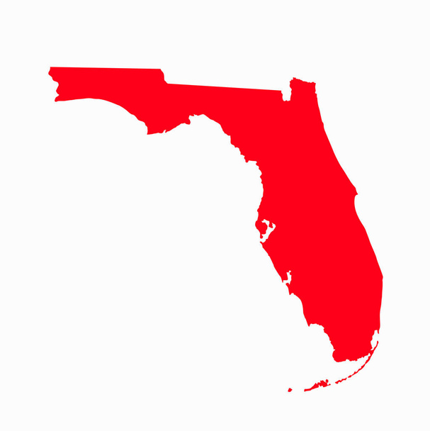 Χάρτης διάνυσμα Φλόριντα με κόκκινο χρώμα σε λευκό φόντο. - Διάνυσμα, εικόνα