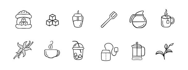 Icône Sugar Line. Thé, bouilloire, café, latte, tasse, canne, glace, boisson. Icône de ligne noire vectorielle sur fond blanc pour Business - Vecteur, image