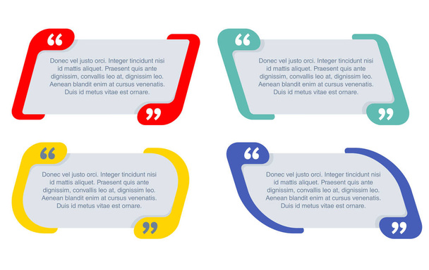 Modelo de citações em 4 variações - molduras coloridas decorativas. Marcas de cotação criativas e lugar com texto de amostra, caixa de mensagem - Vetor, Imagem