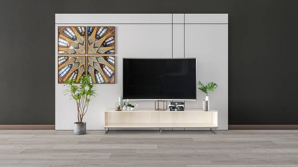 3D απόδοση σύγχρονη τηλεόραση τοίχο μονάδα για σαλόνι εσωτερική σκηνή - Φωτογραφία, εικόνα