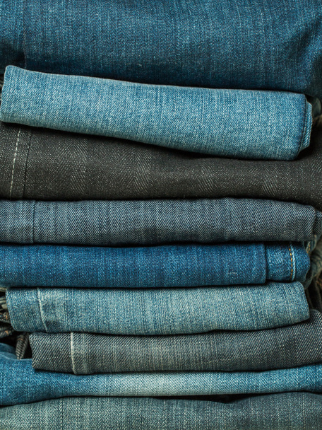 folded jean stack close up - Photo, Image