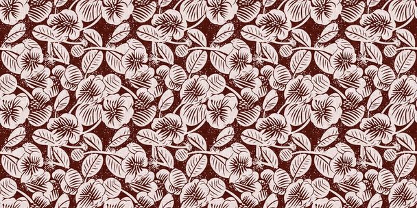 Marron rouge pays floral relief lin bordure sans couture. Impression de coton intérieur chalet français effet fleur tissu ruban washi - Photo, image