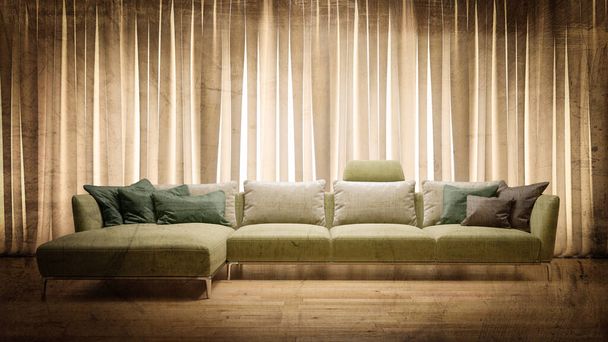 Grande luxo moderno interiores brilhantes casa Sala de estar mockup banner vintage ilustração 3D renderização - Foto, Imagem