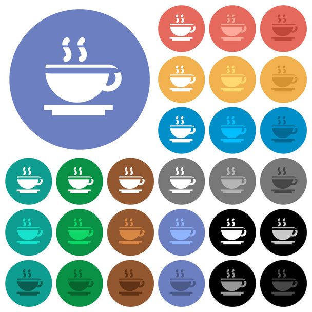 Xícara de café multi colorido ícones planos em fundos redondos. Incluído branco, luz e escuro ícone variações para pairar e efeitos de status ativo, e tons de bônus. - Vetor, Imagem