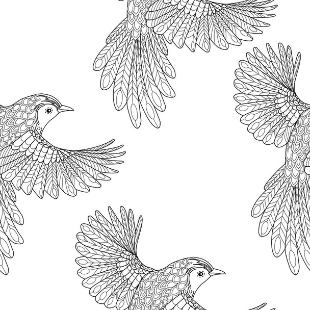 Бесшовный рисунок с птицами. Текстильный фон, графика линий. - Вектор,изображение