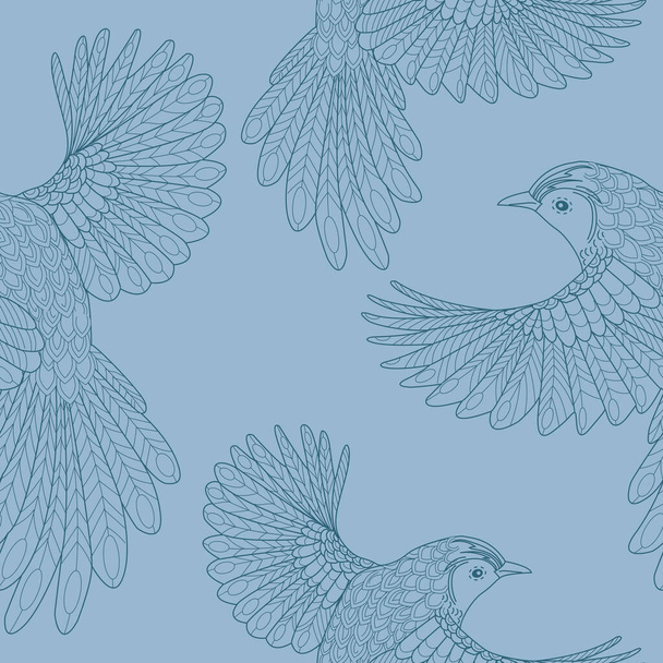 Seamless pattern with birds. Textile background, line graphics. - Vector, Image