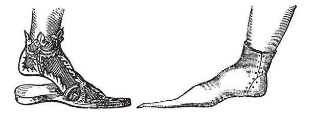Sandale und Poulaine Vintage Gravur - Vektor, Bild