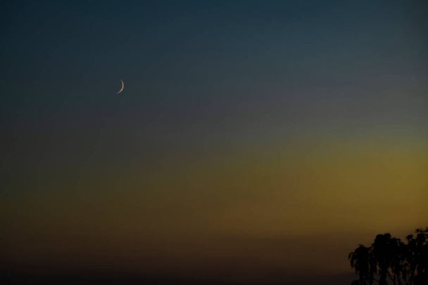 Moon in middle of summer after color sunset on dark hot sky - Photo, Image