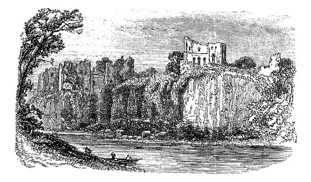 Chepstow Castle, in Monmouthshire, Wales, during the 1890s, vint - Vector, Image