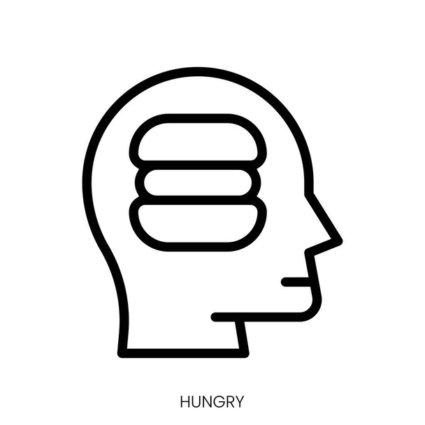 Hungrige Ikone. Line Art Style Design isoliert auf weißem Hintergrund - Vektor, Bild
