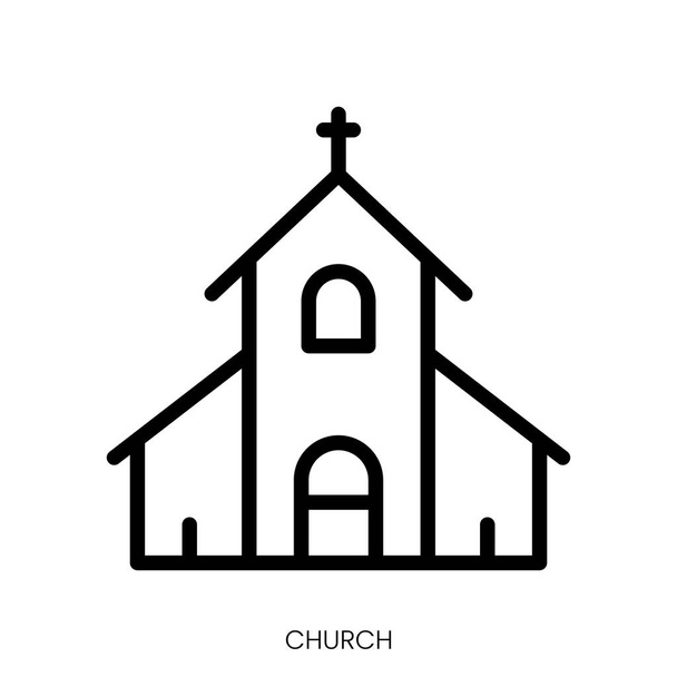 Εικόνα εκκλησίας. Γραμμικός σχεδιασμός στυλ τέχνης που απομονώνεται σε λευκό φόντο - Διάνυσμα, εικόνα