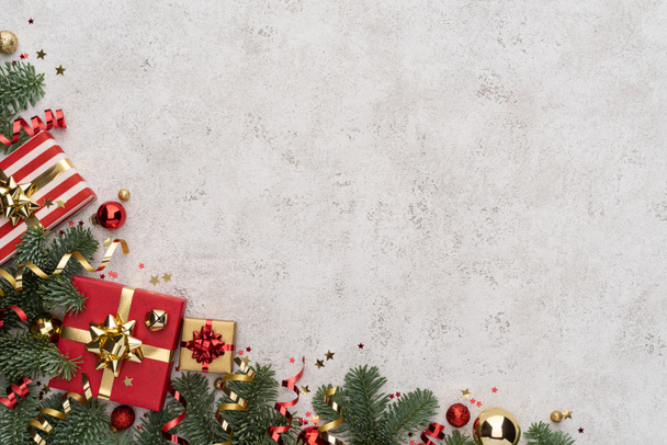 Fundo de borda de canto de Natal com ornamentos de Natal e decorações - Foto, Imagem