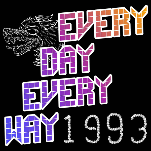 Illustration Urban Wolf tattoo with text Every day Since 1993 Gradient fashion design, Urban style. - Vector, Image