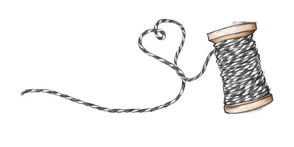 Ілюстрація нитки з шпателем пекаря і формою серця в шпагаті - Фото, зображення