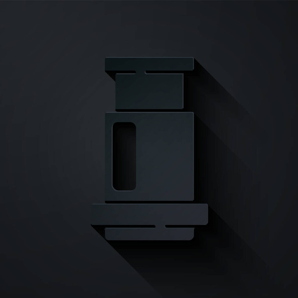 Paper cut Aeropress coffee method icon isolated on black background. Device for brewing coffee. Paper art style. Vector. - Vector, Image