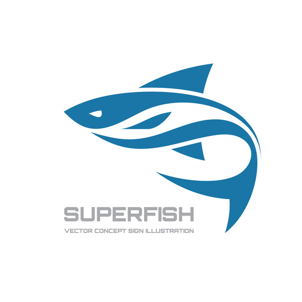 Super peixe - ilustração do conceito do logotipo vetorial. Logotipo de peixe. Modelo de logotipo do vetor. Elemento de projeto
. - Vetor, Imagem