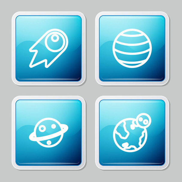 Set line Comet falling down fast, Planet, Saturn and Earth globe icon. Vector - Vector, Image