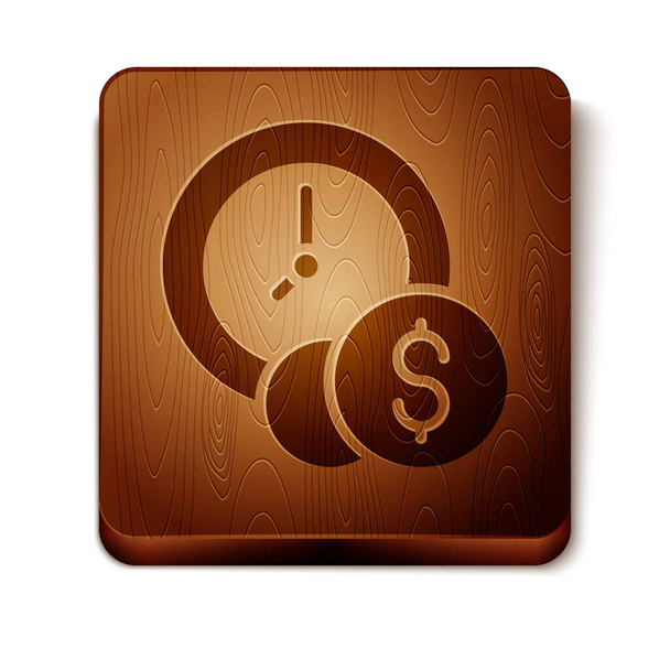 Brown Time è l'icona del denaro isolata su sfondo bianco. I soldi sono tempo. Gestione efficace del tempo. Converti il tempo in denaro. Bottone quadrato in legno. Vettore - Vettoriali, immagini