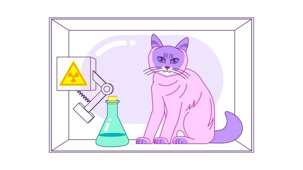 Schroedinger Katze in Experimentierkasten mit radioaktivem Atom, KI Generated - Vektor, Bild