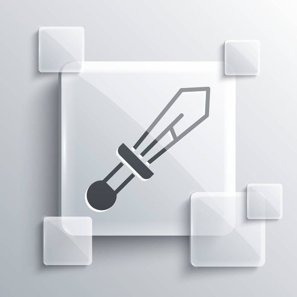 Grey Medieval sword icon isolated on grey background. Medieval weapon. Square glass panels. Vector - Vector, Image