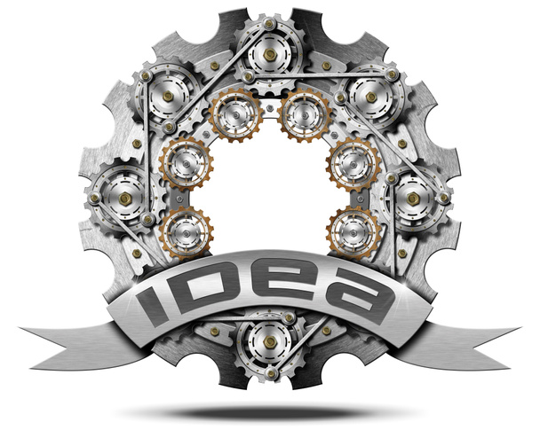 Idee - Metall-Ikone mit Getriebe - Foto, Bild