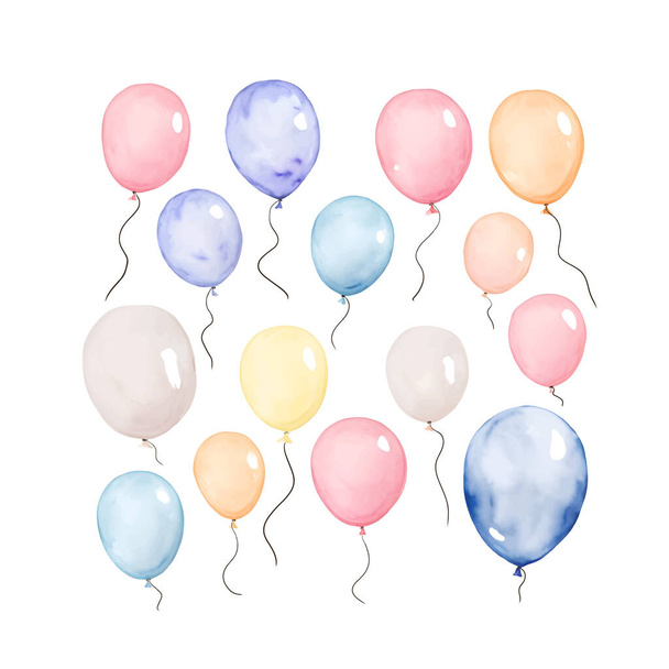 Conjunto de globos acuarela aire colorido. Ilustración vectorial - Vector, Imagen