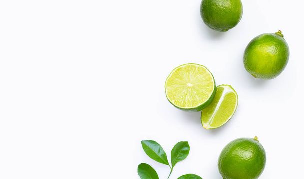 Fresh limes isolated on white background. Copy space - Photo, Image