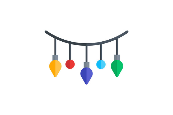 Icono plano de luces de decoración de Navidad - Vector, imagen