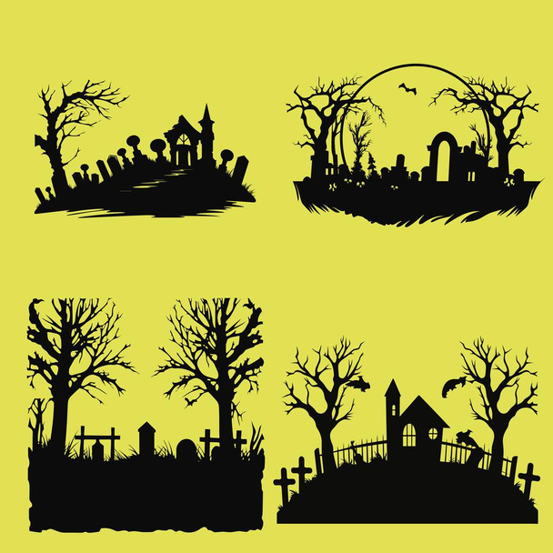 Enigmatico Halloween Silhouette Scena Illustrazione - Vettoriali, immagini