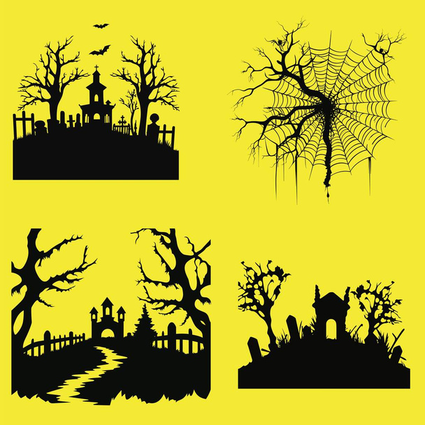 Ambiente di Halloween portato alla vita nella scena della silhouette - Vettoriali, immagini
